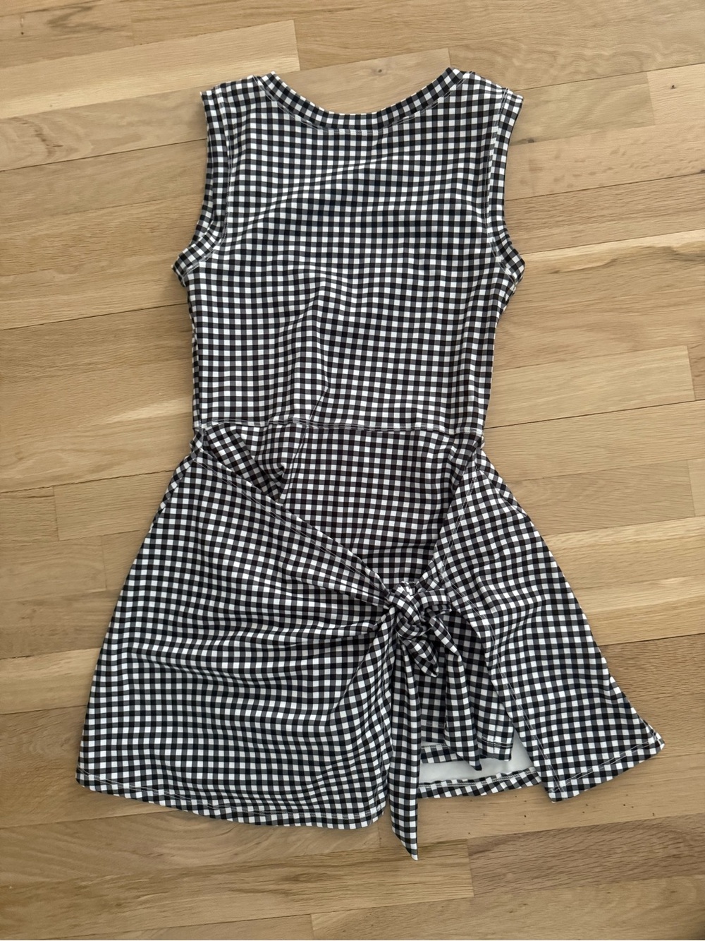Sleeveless Black & White Gingham Tie-Front Mini Dress